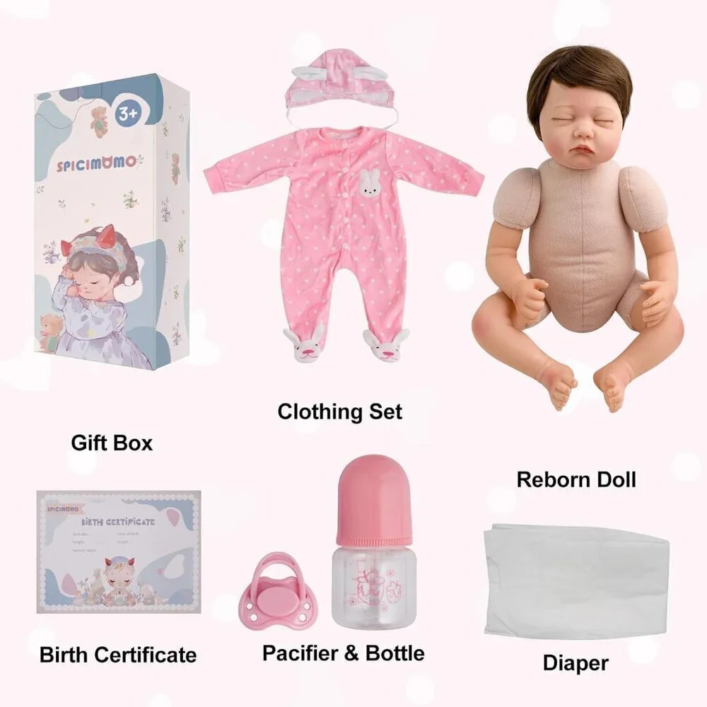 22inch Soft Cloth Body Newborn Baby Dolls Poseable Limbs Sleeping Doll Girl